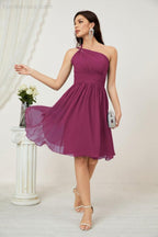 Numbersea Damen Chiffon Kurzes Ein-Schulter Brautjungfernkleid Festliche Kleider für Feier Heimkehr 2804