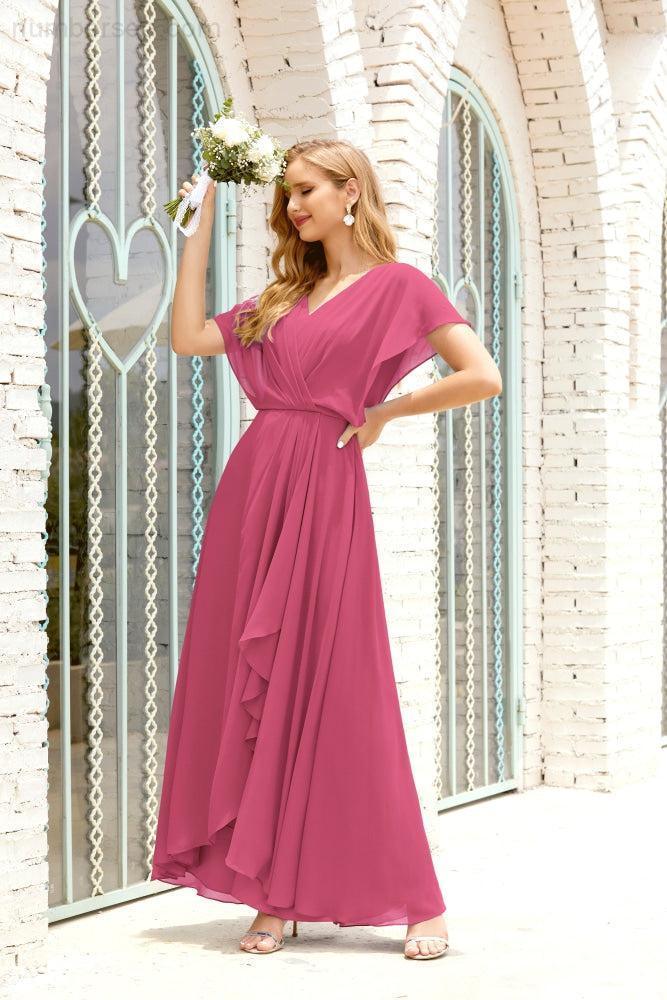 Robe de la Mère de la Mariée Grande Taille Col en V Longueur Solennelle Robe de Bal Formelle pour Invité de Mariage 28020