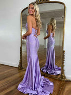 Light Yellow Mermaid Strapless Beaded Prom Dress With Keyholes