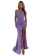 Champagne Strapless Mermaid Prom Dress With Slit And Sparkling Embellishments