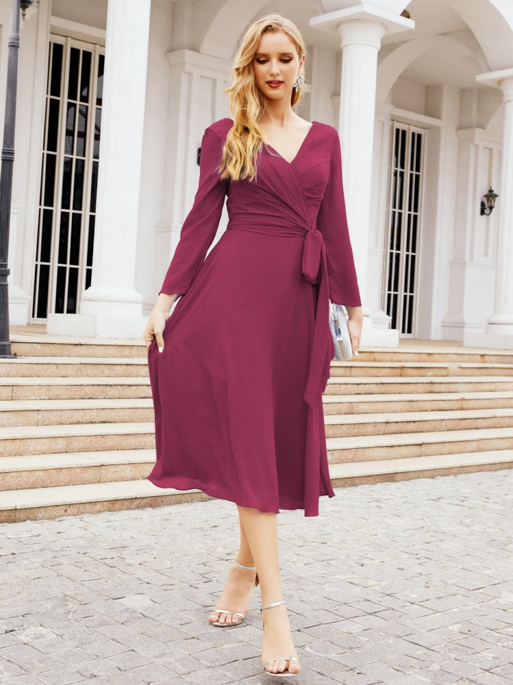 Bridesmaid Dress V-Back Waist Belt Mother of the Bride Wedding Guest SY28031