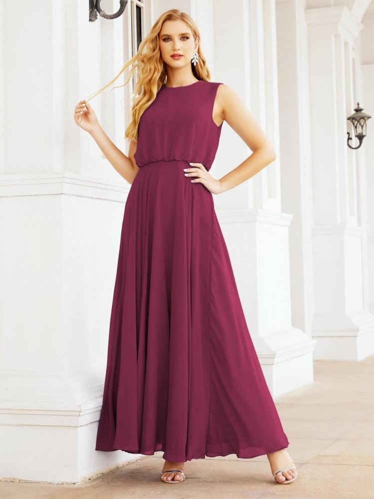 Vestido de Dama de Honra Sem Mangas Longo Linha A para Baile de Gala e Noites Formais 28025