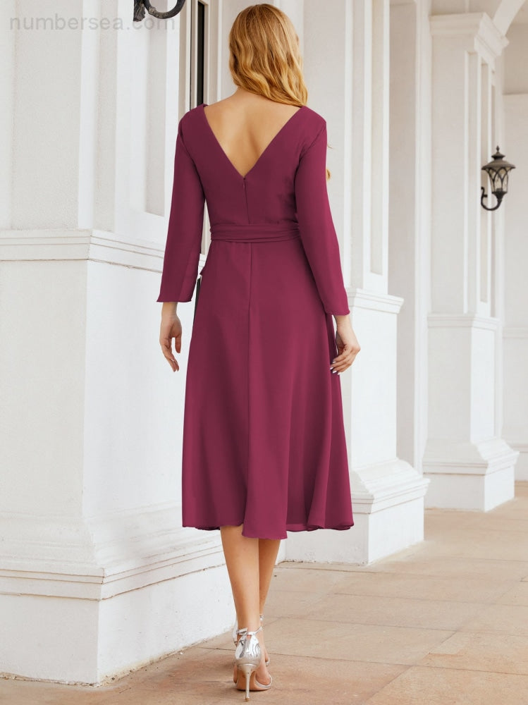 Bridesmaid Dress V-Back Waist Belt Mother of the Bride Wedding Guest SY28031