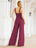 Tuta da sera elegante Numbersea con scollo incrociato, abito lungo per damigella, pantaloni a zampa d'elefante 28033
