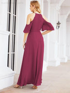 Robe de demoiselle d'honneur asymétrique, robe de soirée longue formelle ligne A 28074