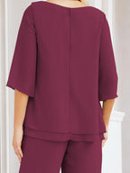 Robe de mariée élégante pour la mère de la mariée en deux pièces, tailleur pantalon grande taille à volants superposés, peignoir argenté 28064
