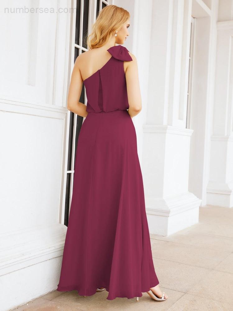 Robe de mariée longue asymétrique en mousseline à volants, sans manches et fendue sur le côté, modèle 28057