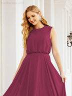 Vestido de Dama de Honra Sem Mangas Longo Linha A para Baile de Gala e Noites Formais 28025