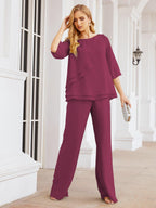 Robe de mariée élégante pour la mère de la mariée en deux pièces, tailleur pantalon grande taille à volants superposés, peignoir argenté 28064