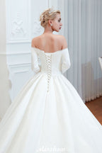 3/4 Sleeves Off-the-Shoulder Ball Gown White Aline Wedding Dress