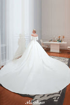 3/4 Sleeves Off-the-Shoulder Ball Gown White Aline Wedding Dress