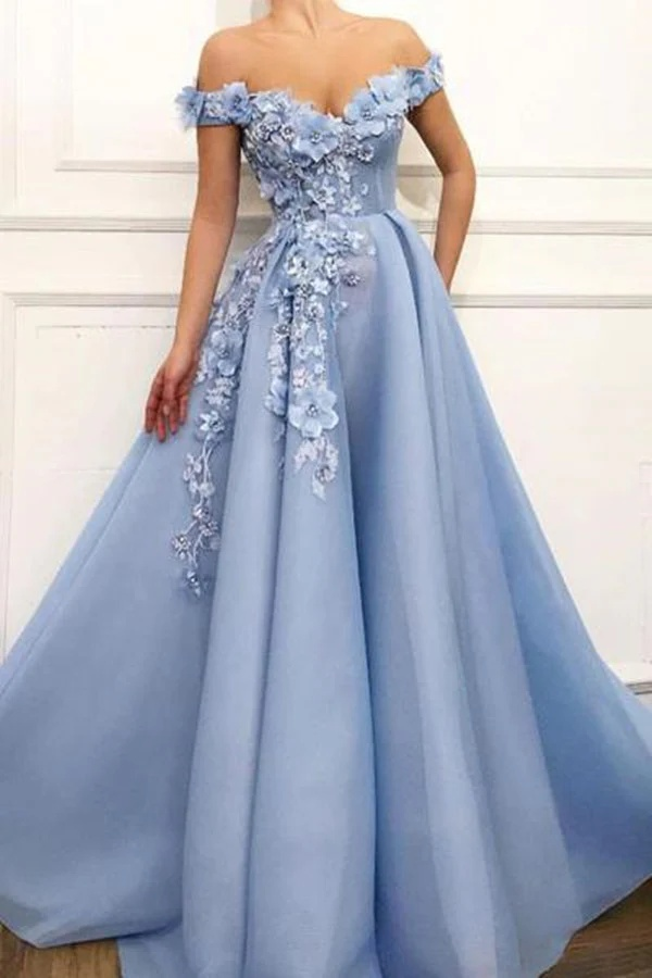 Strapless Off The Shoulder Long Prom Dress With Appliques Custom Color Available