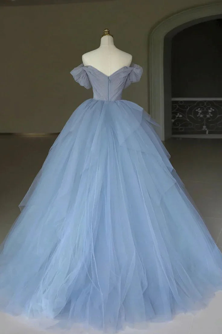 Feen-Tüll-Applikationen Ballkleid Blau Festkleid Geburtstagskleid Y7682