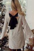 Lost in Your Eyes Sequin Back Tie Up Bow Loose Mini Dress