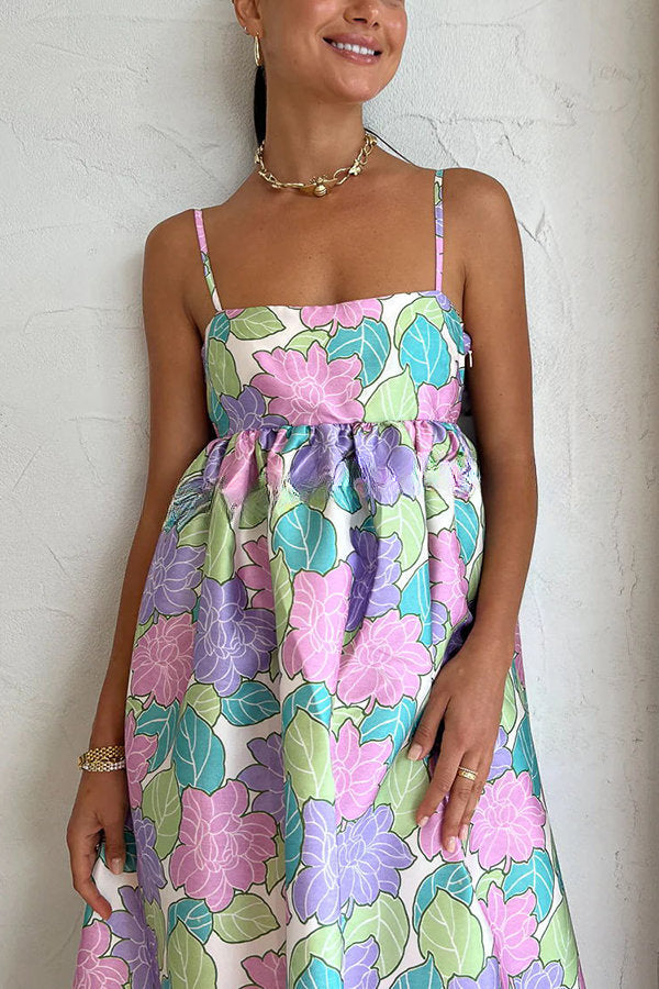 Vestido midi de corte A con lazo en la espalda y estampado floral Garden Goddess 