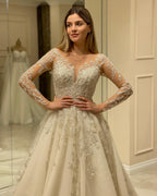 Charming A Line Lace Appliques Wedding Dress With Sleeves