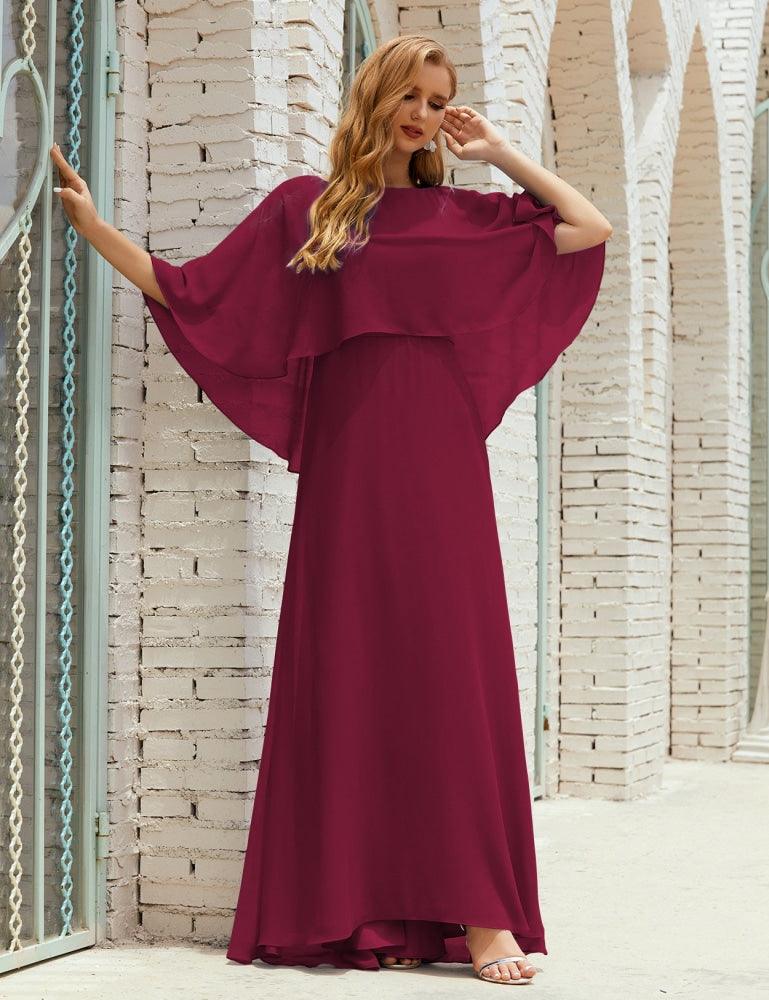 Abito da Damigella Donna Manica Lunga Scollatura a V Chiffon Abito da Cerimonia Matrimonio Festa 28018