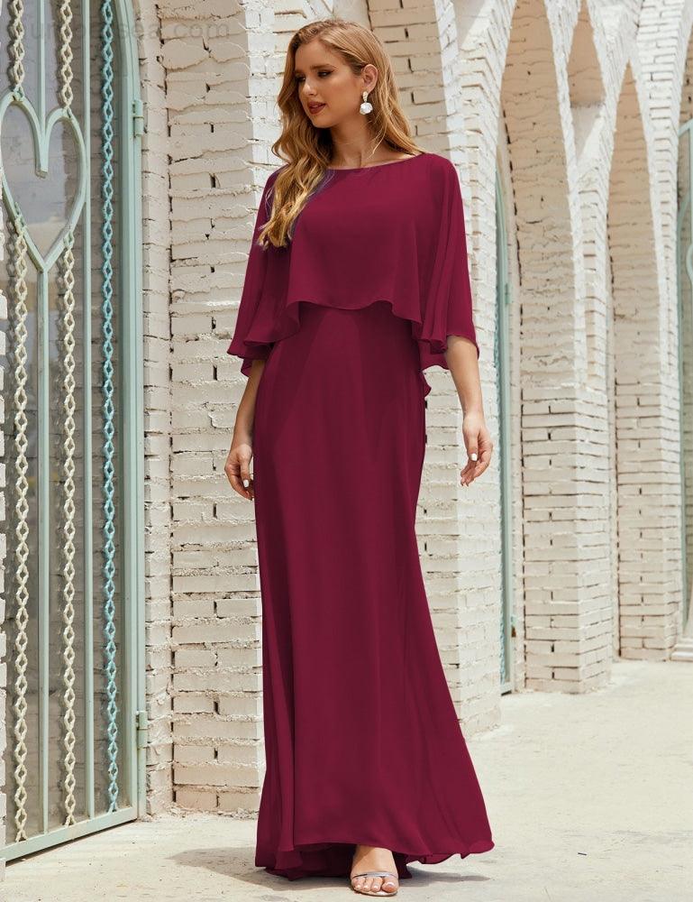 Abito da Damigella Donna Manica Lunga Scollatura a V Chiffon Abito da Cerimonia Matrimonio Festa 28018