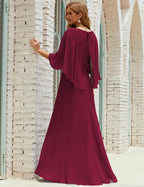 Abito da Damigella Donna Manica Lunga Scollatura a V Chiffon Abito da Cerimonia Matrimonio Festa 28018