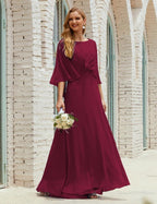 Abito da Damigella Donna Manica Lunga Scollatura a V Chiffon Abito da Cerimonia Matrimonio Festa 28018