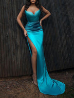 Damen Elegantes Trägertop Abendgesellschaft Einfarbiges Kleid Abendkleid Y58