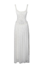 Ulissa Light Green Square Neck Jacquard Textured High Slit Maxi Dress