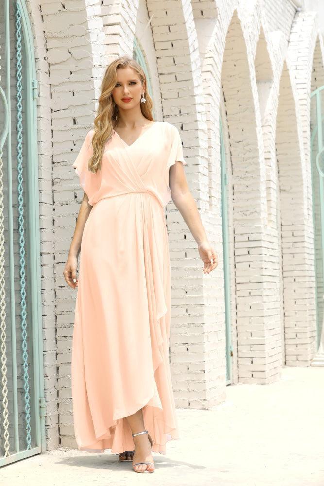 Vestidos de Mãe da Noiva Tamanho Grande Decote em V Comprido para Baixo Vestido de Gala Formal para Convidado de Casamento 28020