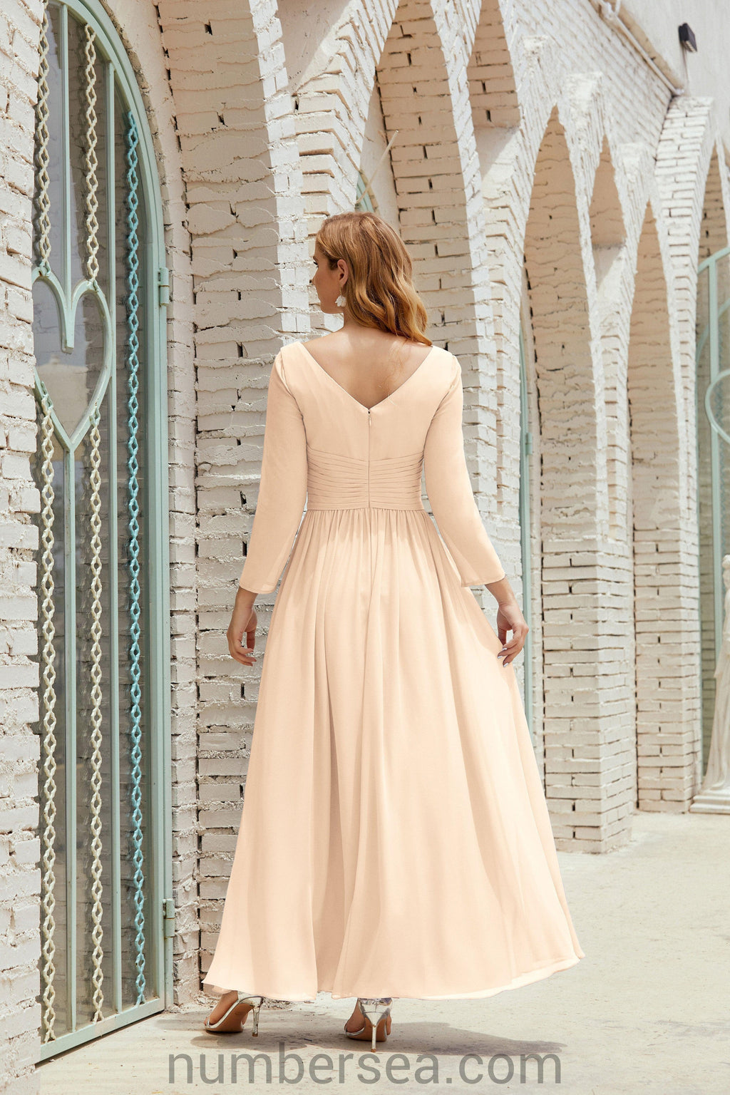 Abito da damigella Numbersea in chiffon, abito formale per festa, abito da sera 28016