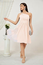 Numbersea Damen Chiffon Kurzes Ein-Schulter Brautjungfernkleid Festliche Kleider für Feier Heimkehr 2804