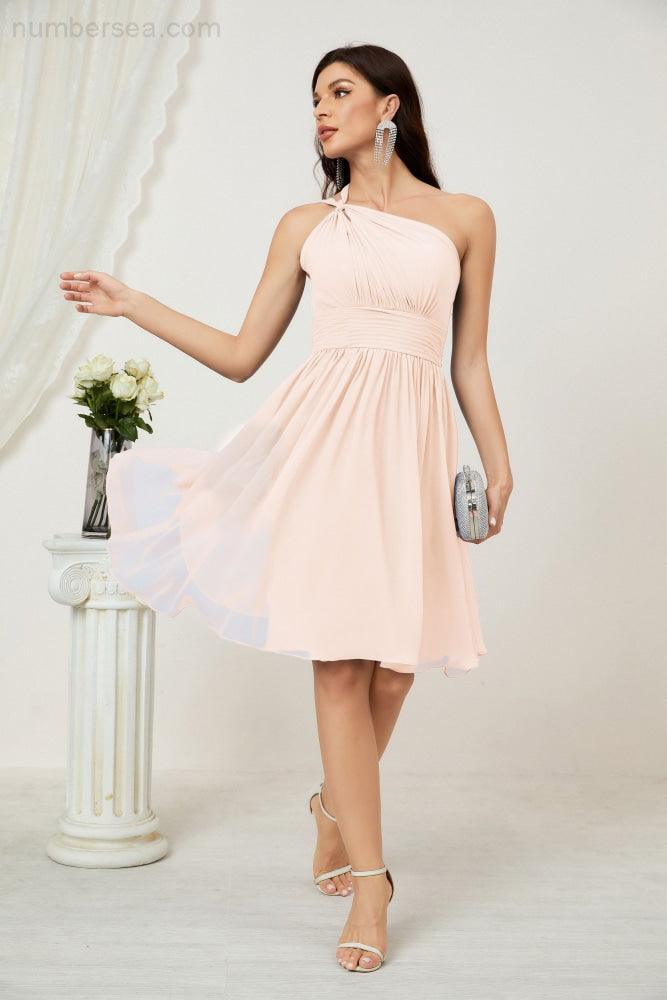 Numbersea Damen Chiffon Kurzes Ein-Schulter Brautjungfernkleid Festliche Kleider für Feier Heimkehr 2804