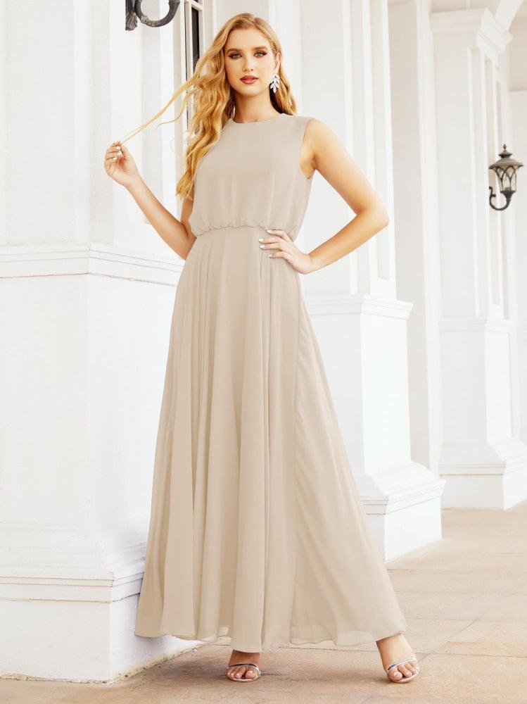 Vestido de Dama de Honra Sem Mangas Longo Linha A para Baile de Gala e Noites Formais 28025