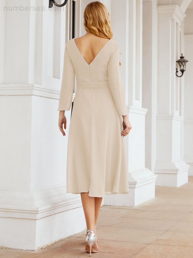 Bridesmaid Dress V-Back Waist Belt Mother of the Bride Wedding Guest SY28031