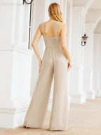 Tuta da sera elegante Numbersea con scollo incrociato, abito lungo per damigella, pantaloni a zampa d'elefante 28033