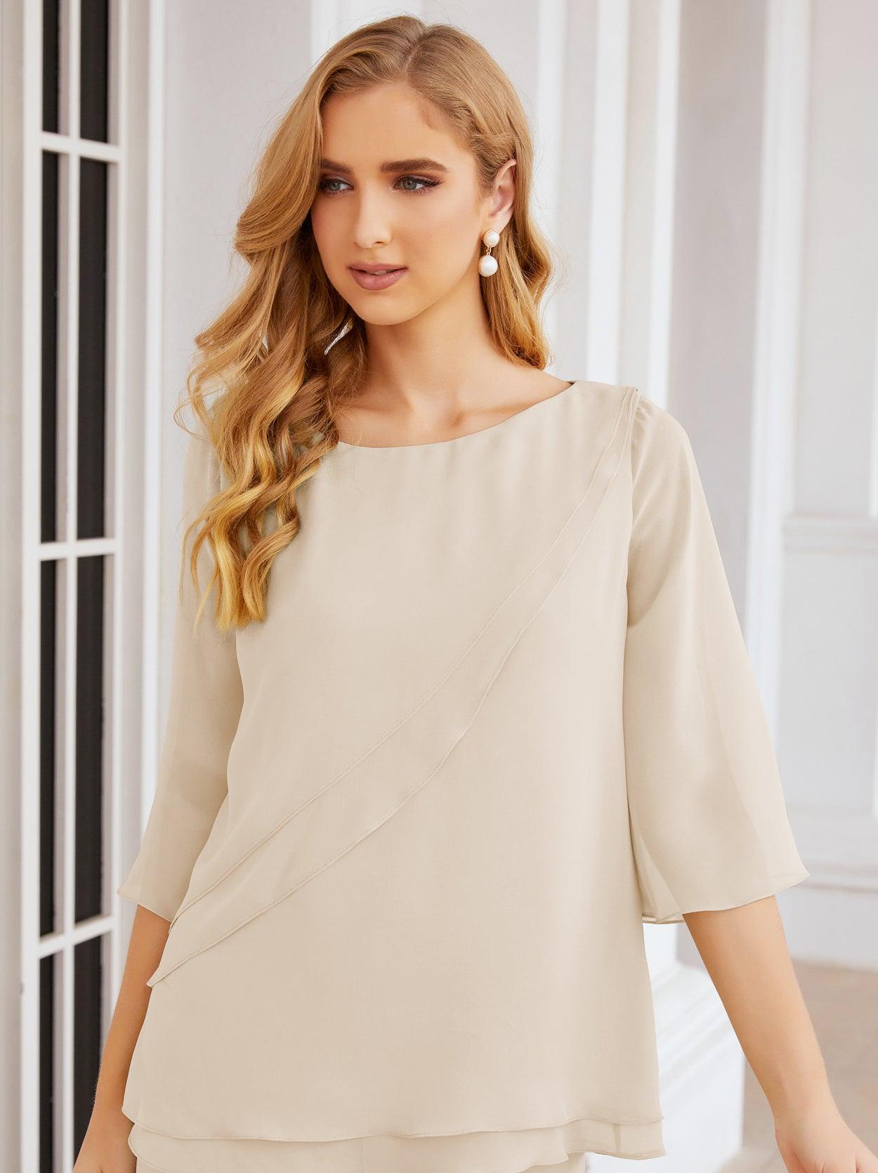 Robe de mariée élégante pour la mère de la mariée en deux pièces, tailleur pantalon grande taille à volants superposés, peignoir argenté 28064