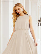Vestido de Dama de Honra Sem Mangas Longo Linha A para Baile de Gala e Noites Formais 28025