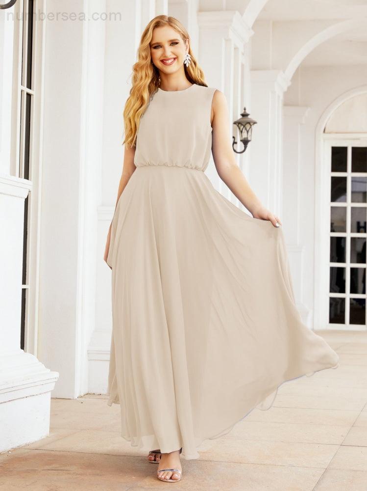 Vestido de Dama de Honra Sem Mangas Longo Linha A para Baile de Gala e Noites Formais 28025