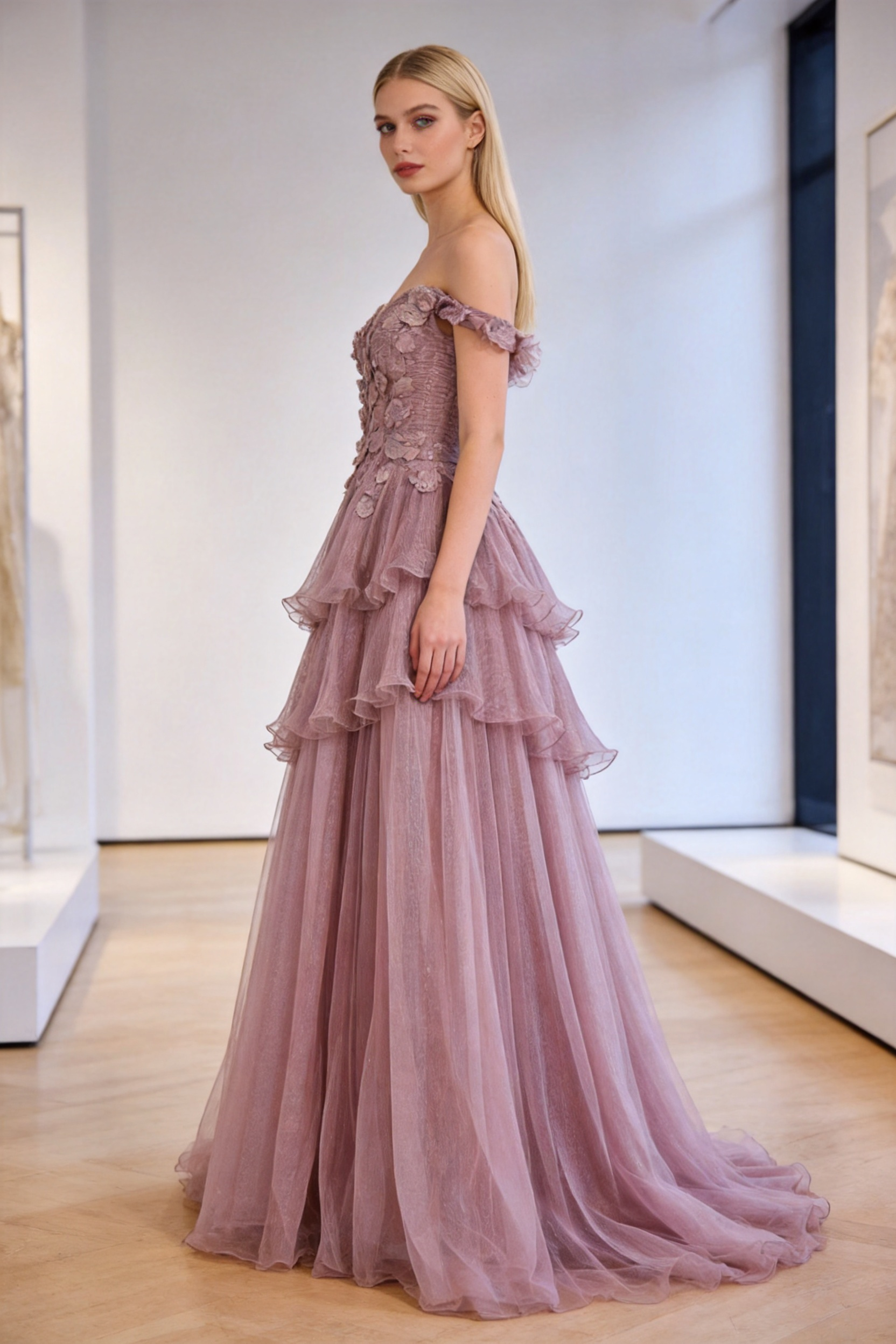Luxury Pink Dreamy Ruffles Beaded A-Line Evening Dress LA73385