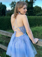 A Line Applique BlushTulle Short Homecoming Dress