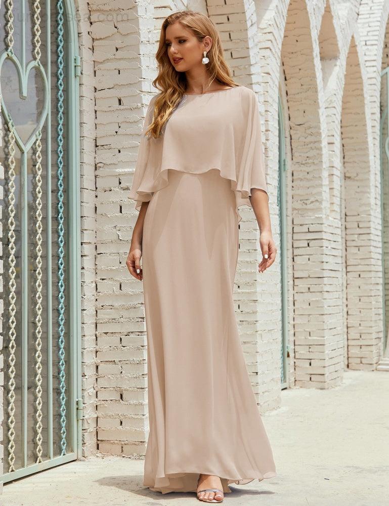 Abito da Damigella Donna Manica Lunga Scollatura a V Chiffon Abito da Cerimonia Matrimonio Festa 28018