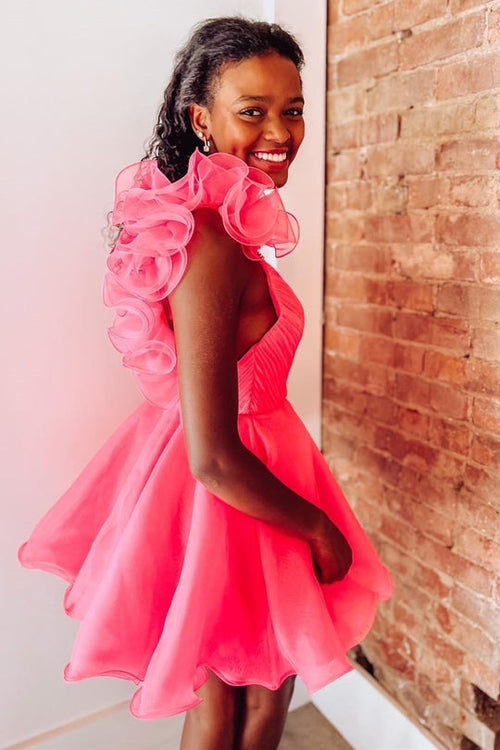 Vestido de Regresso a Casa em Organza com Decote em V e Corte em A