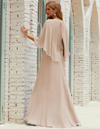 Abito da Damigella Donna Manica Lunga Scollatura a V Chiffon Abito da Cerimonia Matrimonio Festa 28018