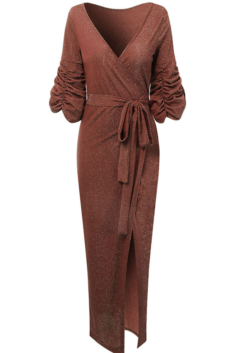 Vestido de noche sexy con cuello en V y parches lisos (3 colores) 