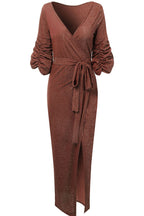 Vestido de noche sexy con cuello en V y parches lisos (3 colores) 