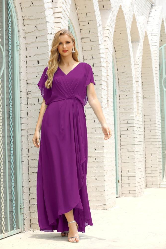 Vestidos de Mãe da Noiva Tamanho Grande Decote em V Comprido para Baixo Vestido de Gala Formal para Convidado de Casamento 28020