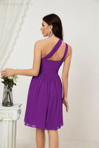 Numbersea Damen Chiffon Kurzes Ein-Schulter Brautjungfernkleid Festliche Kleider für Feier Heimkehr 2804