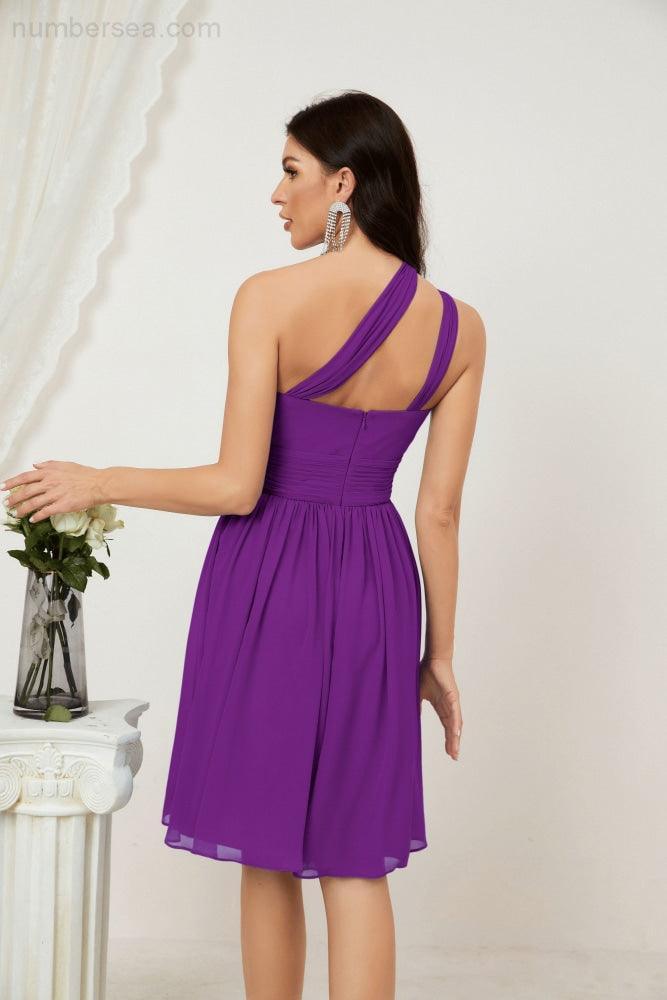 Numbersea Damen Chiffon Kurzes Ein-Schulter Brautjungfernkleid Festliche Kleider für Feier Heimkehr 2804