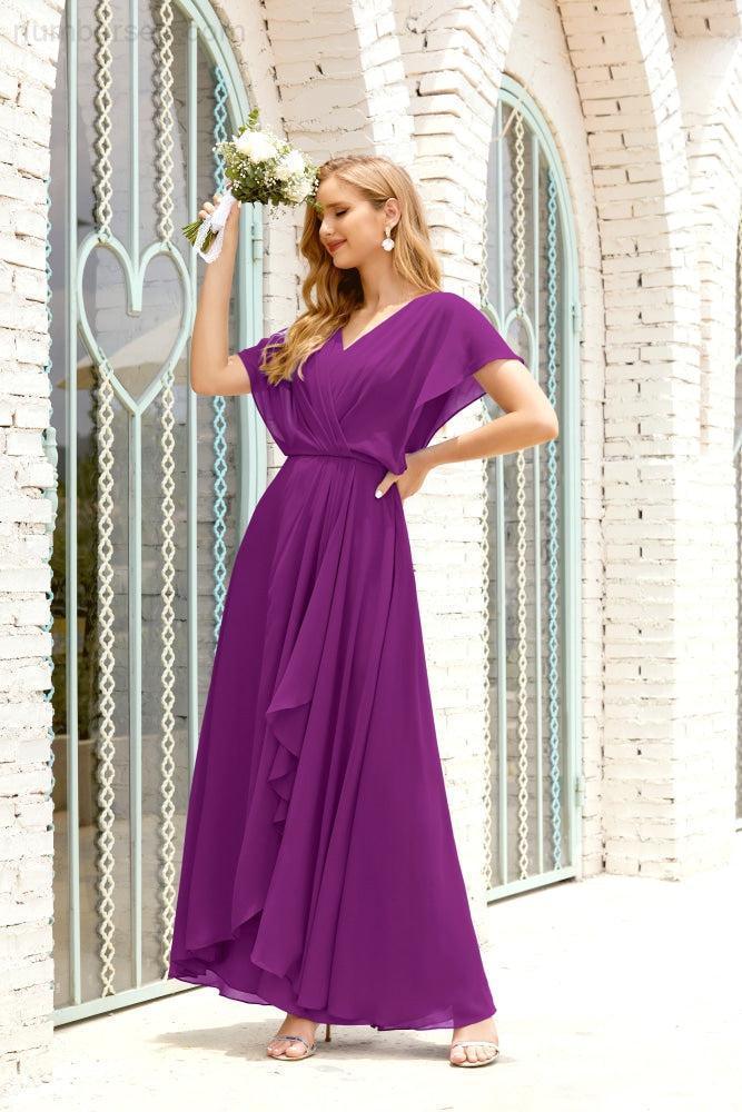 Robe de la Mère de la Mariée Grande Taille Col en V Longueur Solennelle Robe de Bal Formelle pour Invité de Mariage 28020