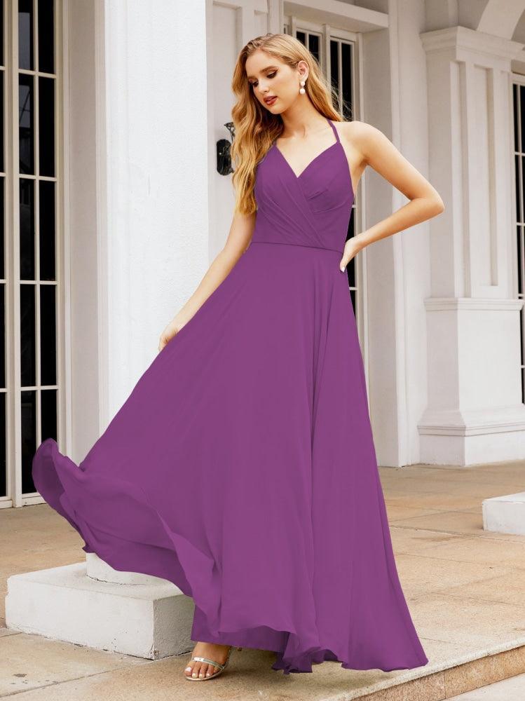 فساتين وصيفات من الشيفون بحمالة من نمبرسيا، فستان سهرة رسمي بلا أكمام مع ظهر مكشكش 28035