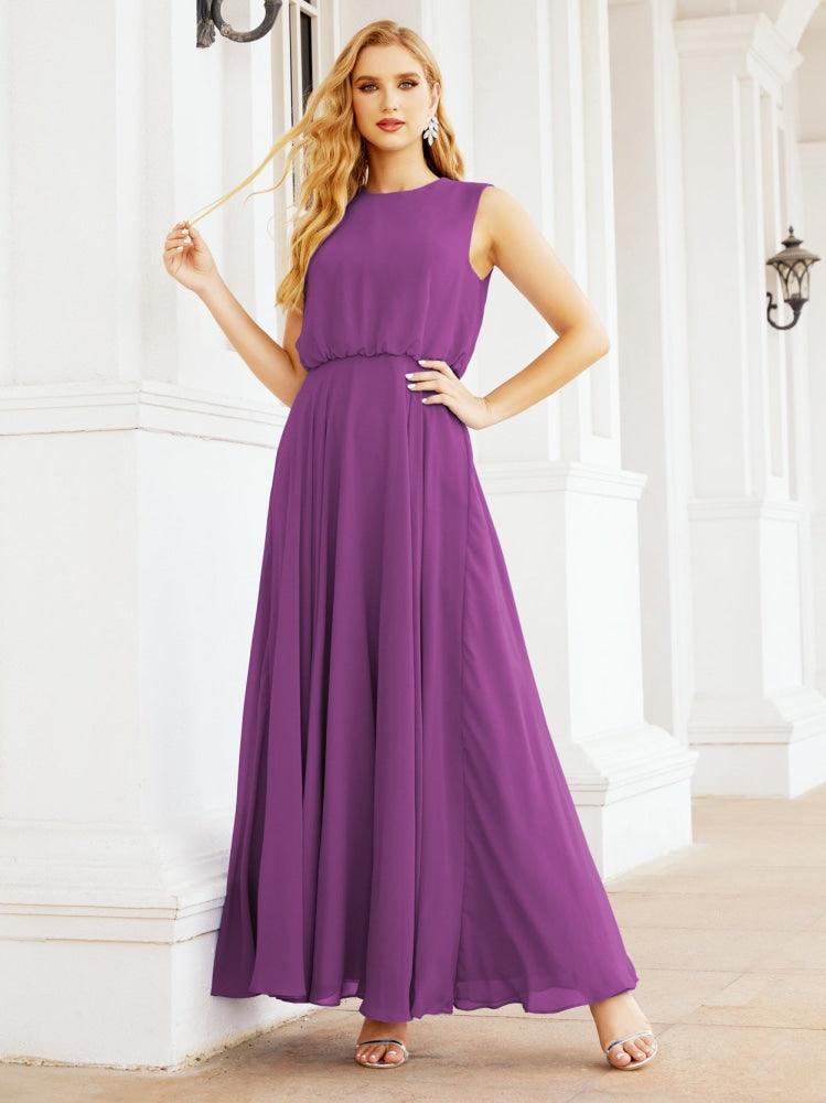Vestido de Dama de Honra Sem Mangas Longo Linha A para Baile de Gala e Noites Formais 28025