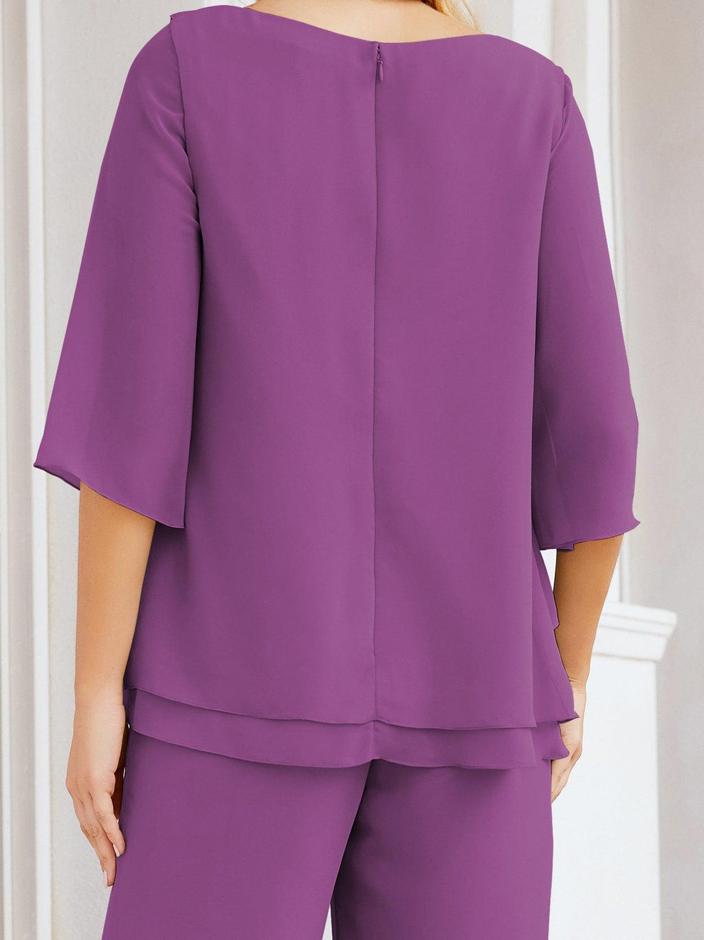 Robe de mariée élégante pour la mère de la mariée en deux pièces, tailleur pantalon grande taille à volants superposés, peignoir argenté 28064